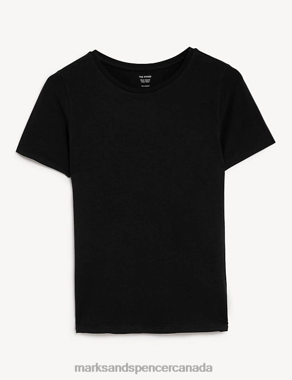 Women Black Clothing Marks & Spencer Cotton Rich Slim Fit T-Shirt 20VTD1806 - Marks and Spencer outlet