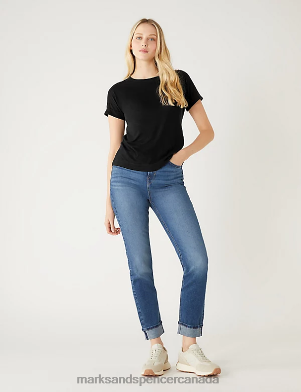 Women Black Clothing Marks & Spencer Linen Rich T-Shirt 20VTD2477 - Marks and Spencer Canada locations
