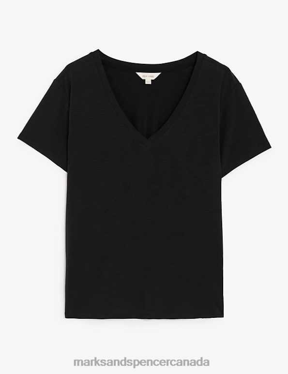 Marks and Spencer near me - Women Black Clothing Marks & Spencer Modal Rich V-Neck T-Shirt 20VTD2299