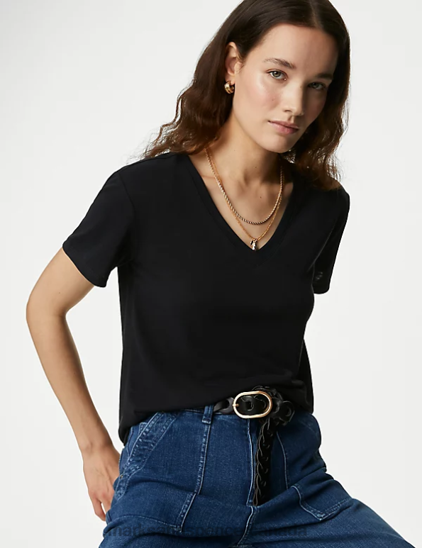 Marks and Spencer near me - Women Black Clothing Marks & Spencer Modal Rich V-Neck T-Shirt 20VTD2299