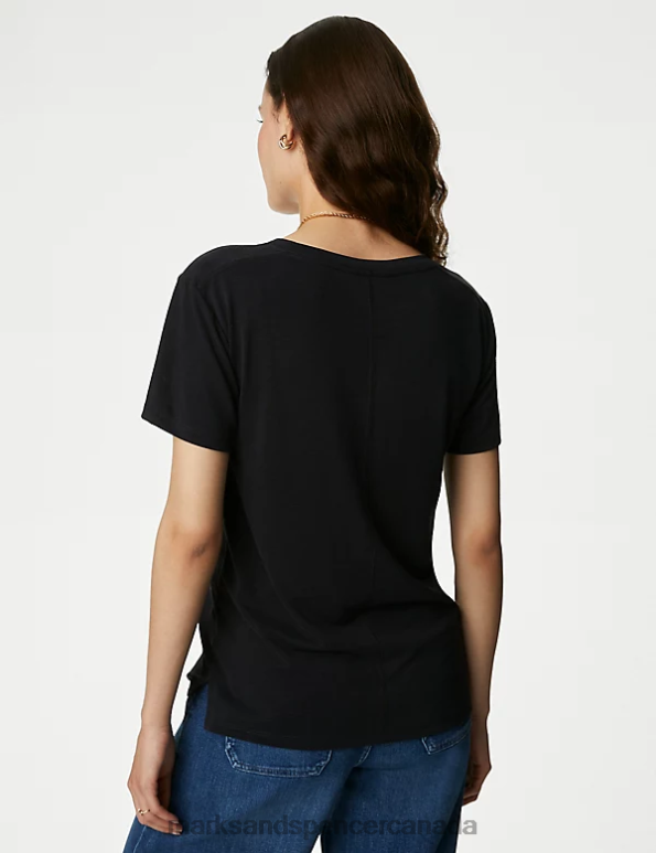 Marks and Spencer near me - Women Black Clothing Marks & Spencer Modal Rich V-Neck T-Shirt 20VTD2299