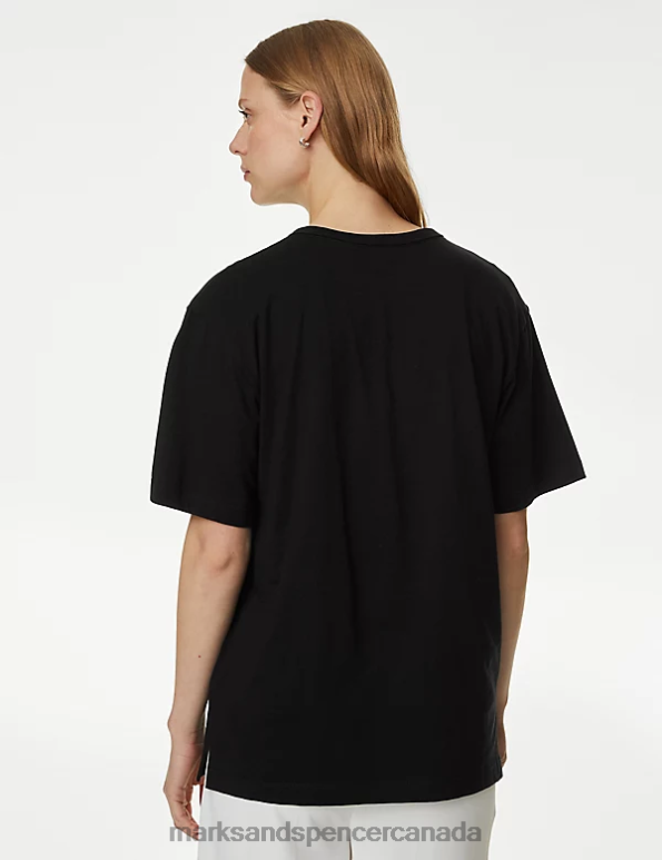 Women Black Clothing Marks & Spencer Pure Cotton Crew Neck Oversized T-Shirt 20VTD2961 - Marks and Spencer outlet