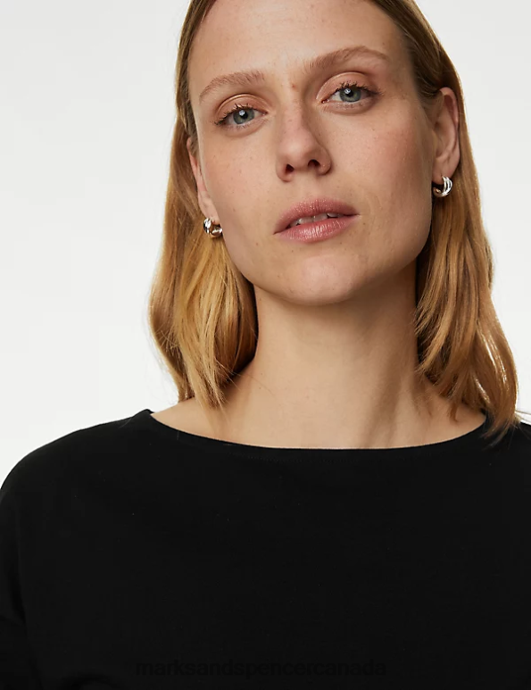 Women Black Clothing Marks & Spencer Pure Cotton Everyday Fit Top 20VTD723 - Marks and Spencer Canada locations