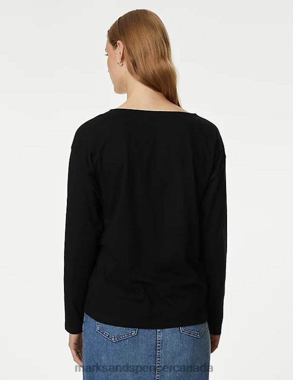Women Black Clothing Marks & Spencer Pure Cotton Everyday Fit Top 20VTD723 - Marks and Spencer Canada locations