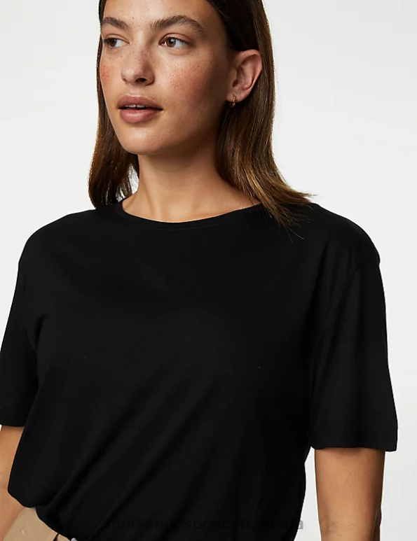 Marks and Spencer Canada - Women Black Clothing Marks & Spencer Relaxed Short Sleeve T-Shirt 20VTD2740