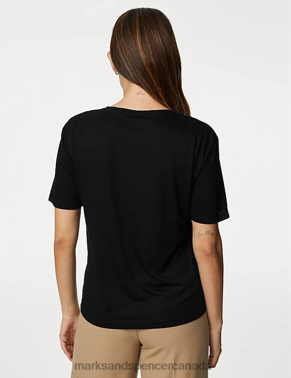 Marks and Spencer Canada - Women Black Clothing Marks & Spencer Relaxed Short Sleeve T-Shirt 20VTD2740