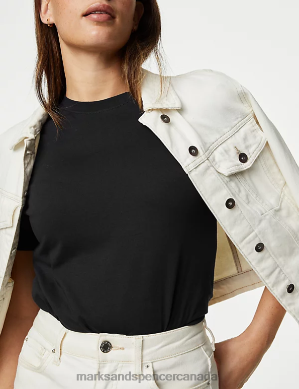 Women Black Mix Clothing Marks & Spencer 2pk Pure Cotton Everyday Fit T-Shirts 20VTD760 - Marks and Spencer outlet