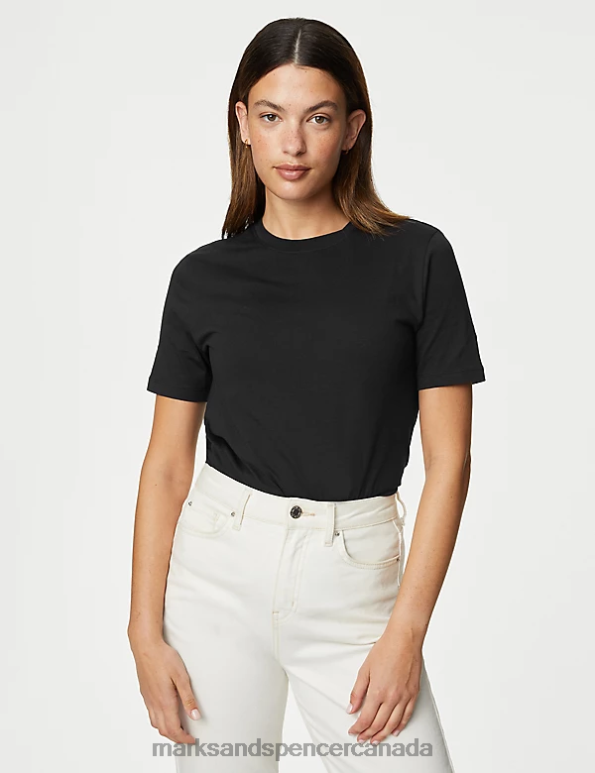 Women Black Mix Clothing Marks & Spencer 2pk Pure Cotton Everyday Fit T-Shirts 20VTD760 - Marks and Spencer outlet