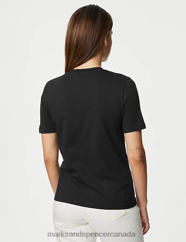 Women Black Mix Clothing Marks & Spencer 2pk Pure Cotton Everyday Fit T-Shirts 20VTD760 - Marks and Spencer outlet