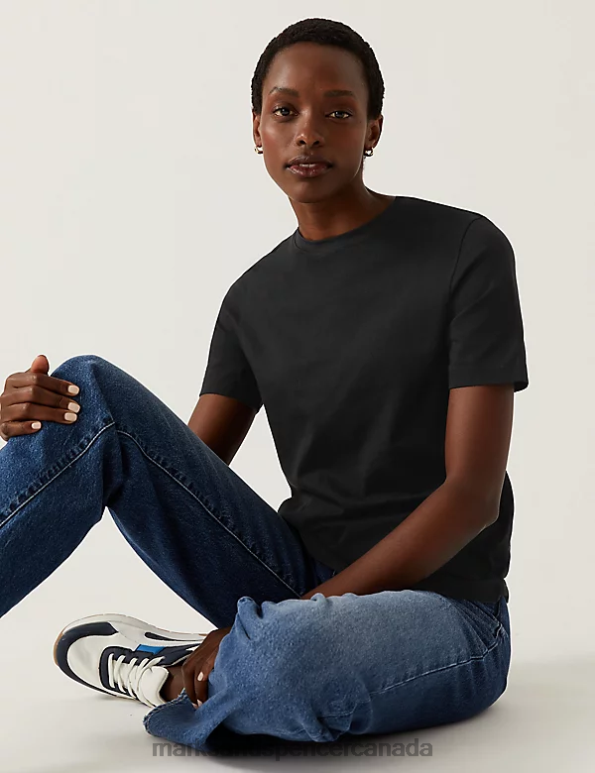 Women Black Mix Clothing Marks & Spencer 2pk Pure Cotton Everyday Fit T-Shirts 20VTD760 - Marks and Spencer outlet
