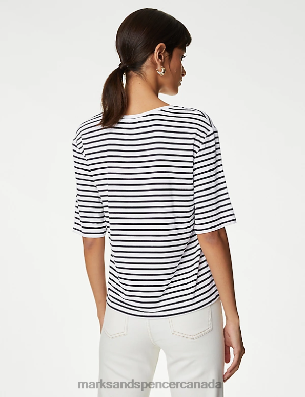 Marks and Spencer sale - Women Black Mix Clothing Marks & Spencer Jersey Striped T-Shirt 20VTD1319