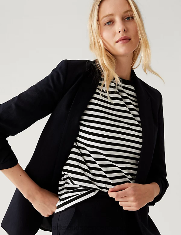 Women Black Mix Clothing Marks & Spencer Pure Cotton Striped Everyday Fit T-Shirt 20VTD2209 - Marks and Spencer Canada locations