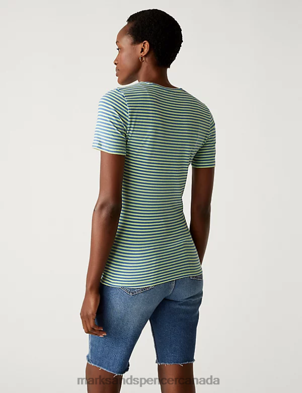 Marks and Spencer Canada - Women Blue Mix Clothing Marks & Spencer 2pk Cotton Rich Slim Fit T-Shirts 20VTD763