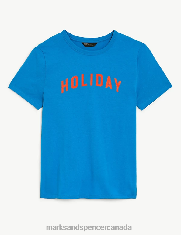 Women Blue Mix Clothing Marks & Spencer Cotton Modal Blend Slogan T-Shirt 20VTD1242 - Marks and Spencer Canada locations