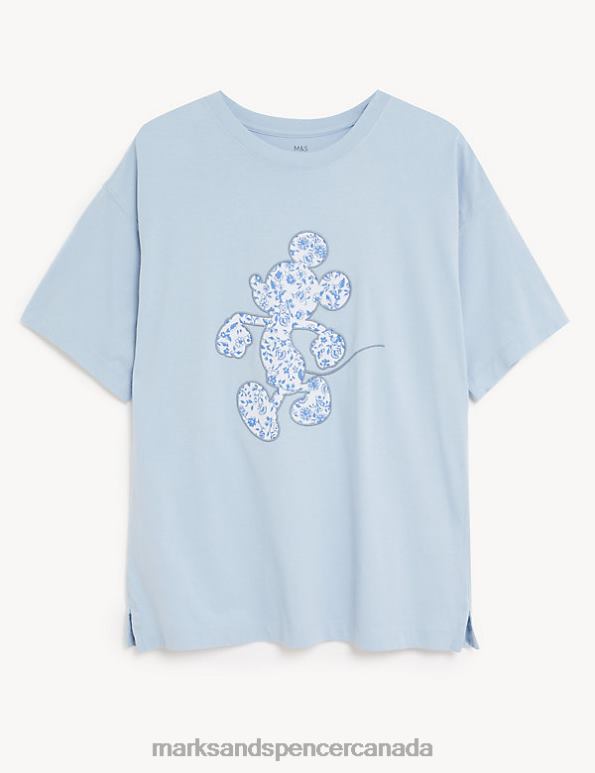 Women Blue Mix Clothing Marks & Spencer Pure Cotton Mickey Mouse Oversized T-Shirt 20VTD590 - Marks and Spencer online