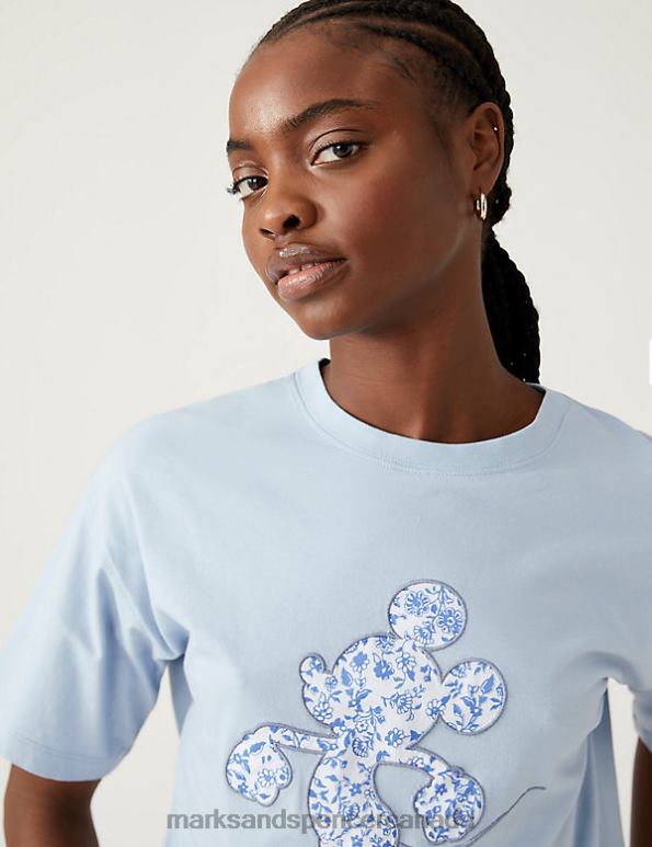 Women Blue Mix Clothing Marks & Spencer Pure Cotton Mickey Mouse Oversized T-Shirt 20VTD590 - Marks and Spencer online