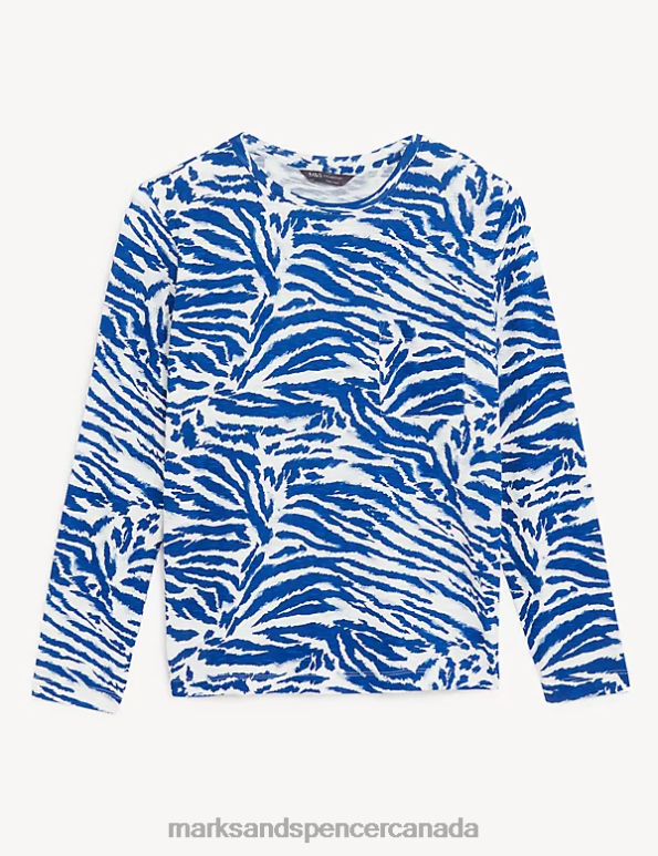 Marks and Spencer near me - Women Blue Mix Clothing Marks & Spencer Pure Cotton Printed Crew Neck T-Shirt 20VTD2770