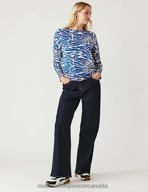 Marks and Spencer near me - Women Blue Mix Clothing Marks & Spencer Pure Cotton Printed Crew Neck T-Shirt 20VTD2770