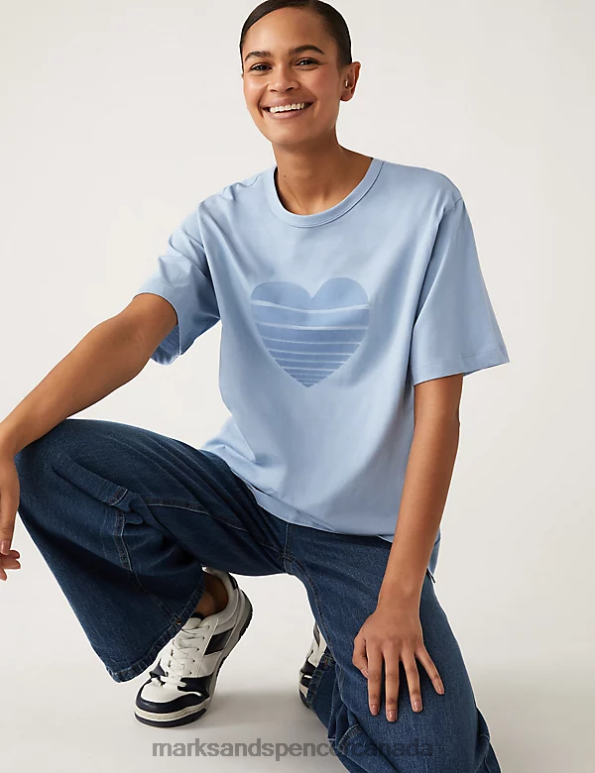 Marks and Spencer Canada - Women Blue Mix Clothing Marks & Spencer Pure Cotton Printed Oversized T-Shirt 20VTD2853