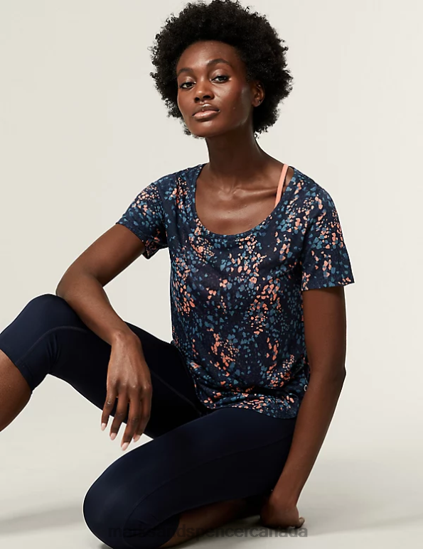 Marks and Spencer sale - Women Bright Coral Clothing Marks & Spencer Printed Scoop Neck 2-in-1 T-Shirt 20VTD1470
