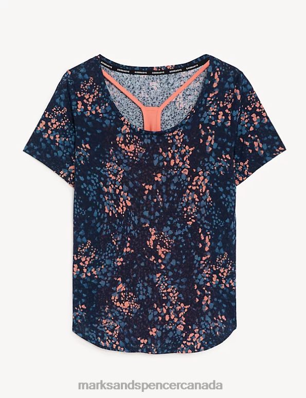 Marks and Spencer sale - Women Bright Coral Clothing Marks & Spencer Printed Scoop Neck 2-in-1 T-Shirt 20VTD1470