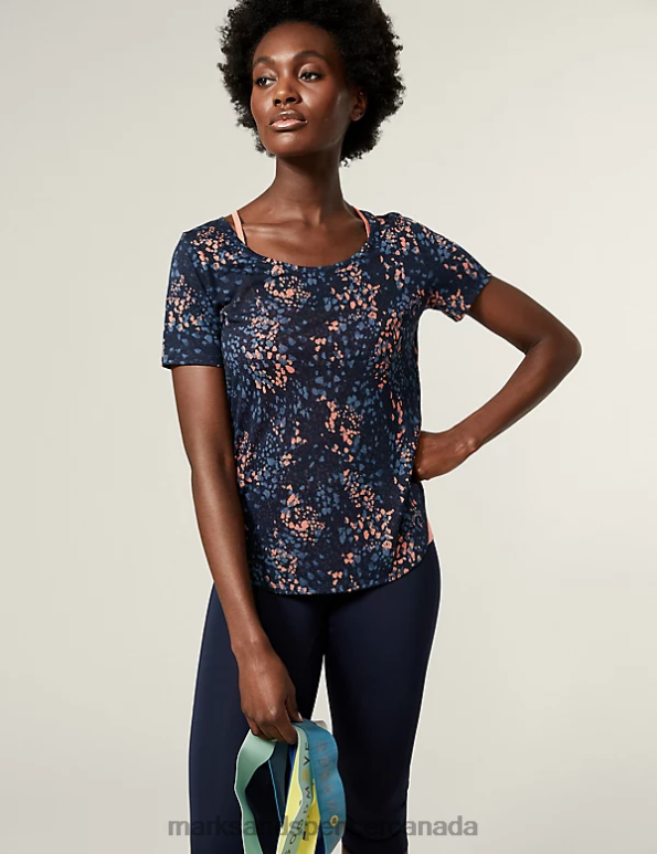 Marks and Spencer sale - Women Bright Coral Clothing Marks & Spencer Printed Scoop Neck 2-in-1 T-Shirt 20VTD1470