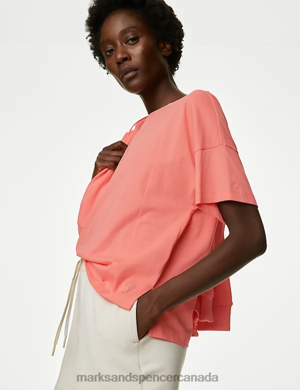 Women Bright Coral Clothing Marks & Spencer Pure Cotton Scoop Neck Oversized T-Shirt 20VTD816 - Marks and Spencer online