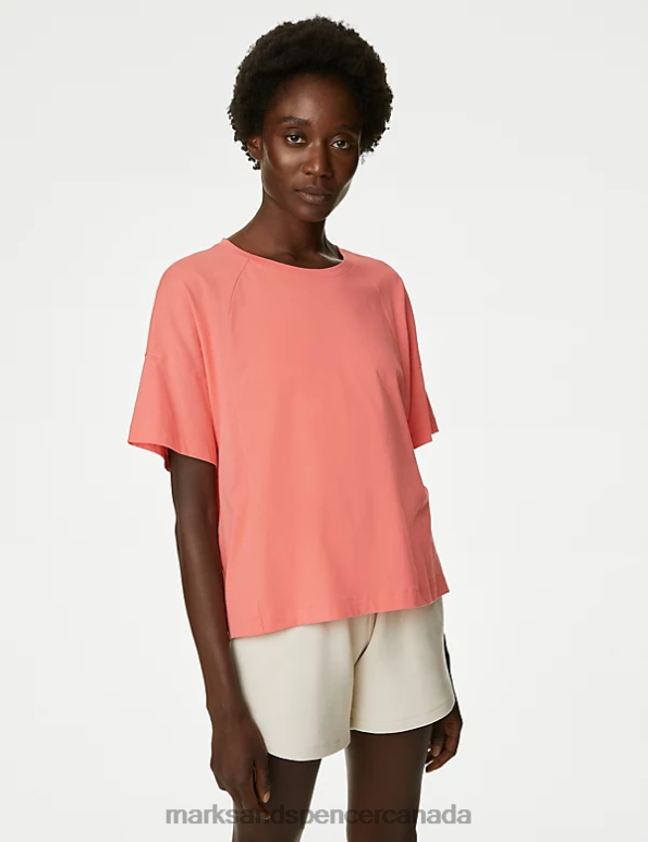 Women Bright Coral Clothing Marks & Spencer Pure Cotton Scoop Neck Oversized T-Shirt 20VTD816 - Marks and Spencer online