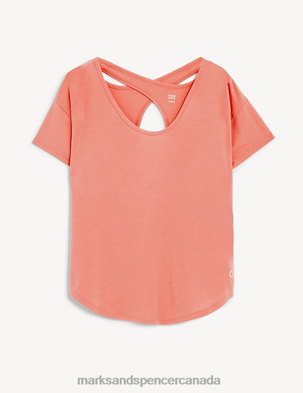 Marks and Spencer near me - Women Bright Coral Clothing Marks & Spencer Scoop Neck Cross Back Yoga T-Shirt 20VTD2981