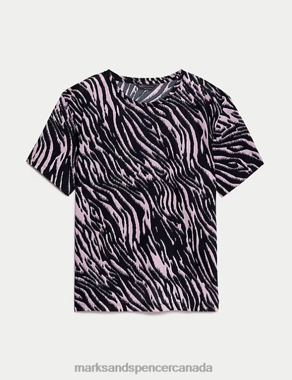 Marks and Spencer sale - Women Bright Pink Mix Clothing Marks & Spencer Printed Crew Neck Relaxed T-Shirt 20VTD1327