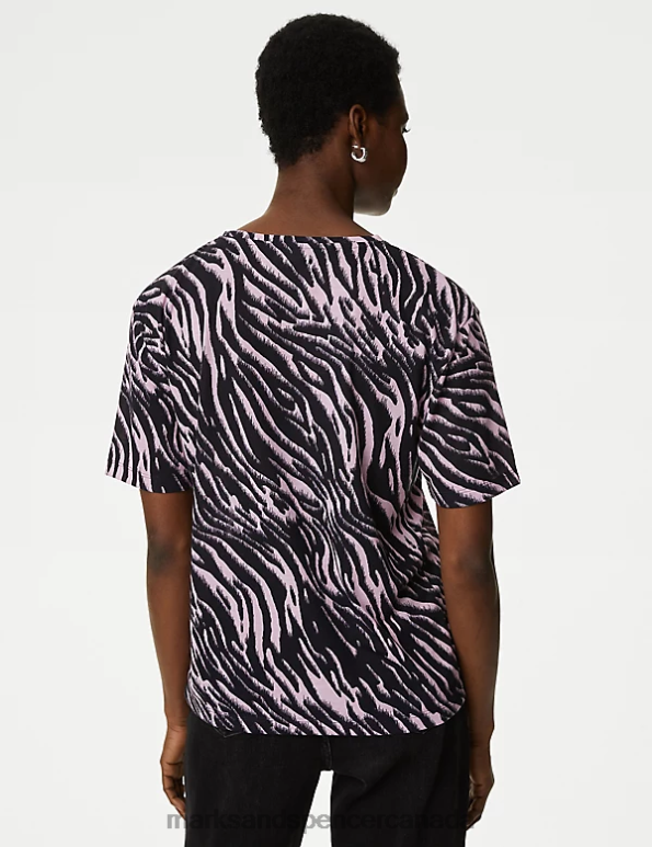 Marks and Spencer sale - Women Bright Pink Mix Clothing Marks & Spencer Printed Crew Neck Relaxed T-Shirt 20VTD1327
