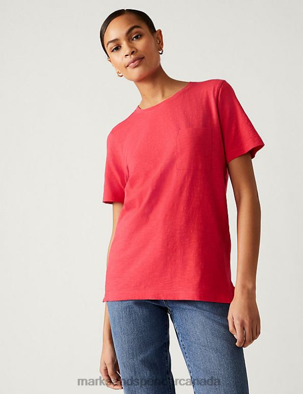 Marks and Spencer sale - Women Bright Red Clothing Marks & Spencer Pure Cotton Pocket T-Shirt 20VTD2507
