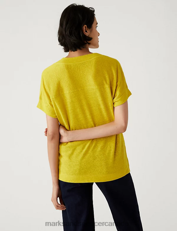 Marks and Spencer near me - Women Bright Yellow Clothing Marks & Spencer Linen Rich Regular Fit T-Shirt 20VTD2815