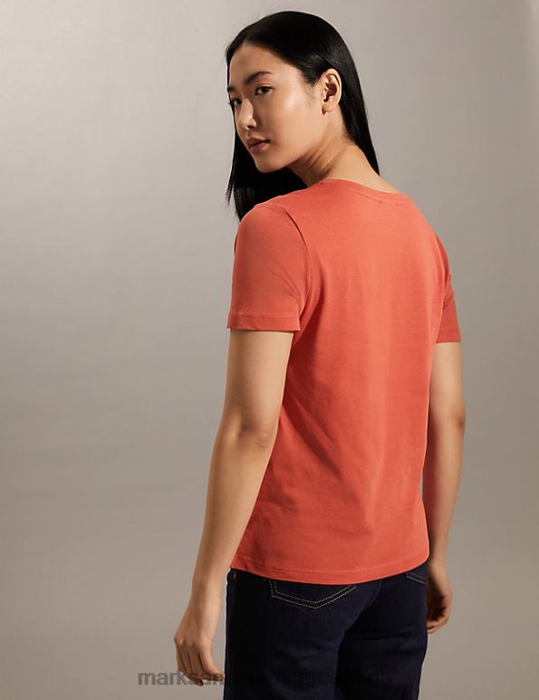 Marks and Spencer near me - Women Burnt Orange Clothing Marks & Spencer Pure Cotton V-Neck T-Shirt 20VTD2420