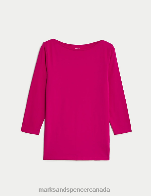 Marks and Spencer sale - Women Cerise Clothing Marks & Spencer Cotton Rich Slim Fit 3/4 Sleeve T-Shirt 20VTD1218