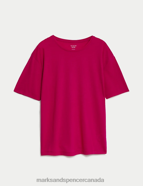 Marks and Spencer near me - Women Cerise Clothing Marks & Spencer Crew Neck Relaxed T-Shirt 20VTD1694