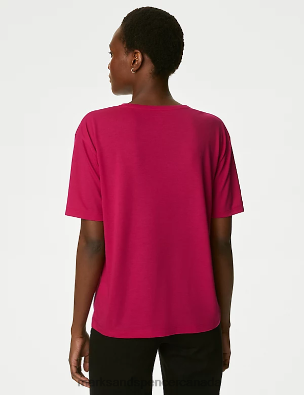 Marks and Spencer near me - Women Cerise Clothing Marks & Spencer Crew Neck Relaxed T-Shirt 20VTD1694
