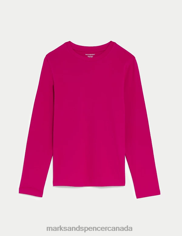 Women Cerise Clothing Marks & Spencer Pure Cotton Everyday Fit Top 20VTD600 - Marks and Spencer Canada locations