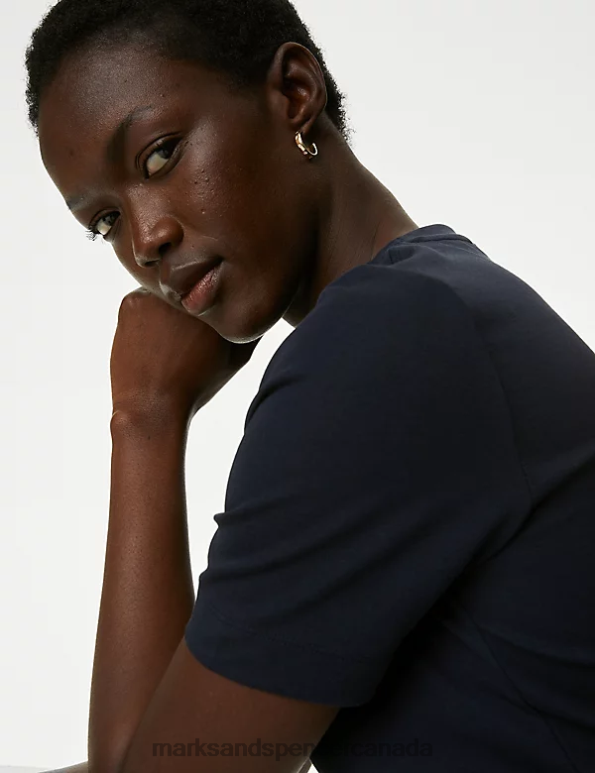 Marks and Spencer Canada - Women Dark Navy Clothing Marks & Spencer Cotton Rich T-Shirt 20VTD173