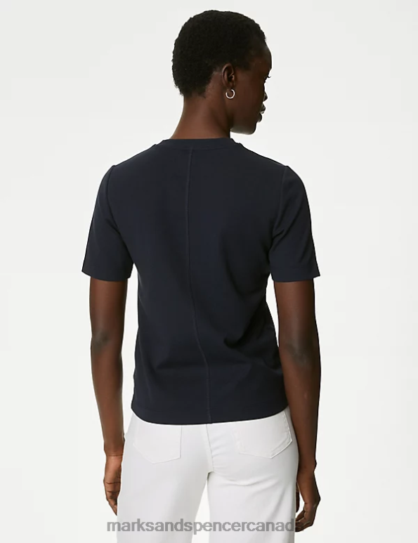 Marks and Spencer Canada - Women Dark Navy Clothing Marks & Spencer Cotton Rich T-Shirt 20VTD173