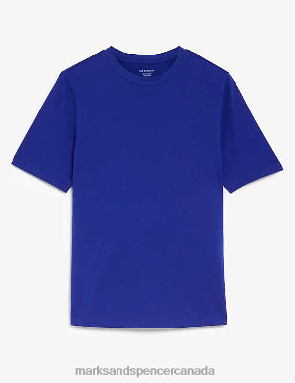 Women Electric Blue Clothing Marks & Spencer Pure Cotton Everyday Fit T-Shirt 20VTD778 - Marks and Spencer Canada locations