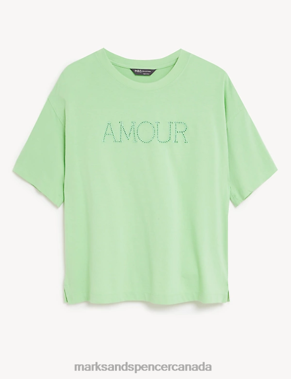 Marks and Spencer sale - Women Fresh Mint Clothing Marks & Spencer Pure Cotton Printed T-Shirt 20VTD3111
