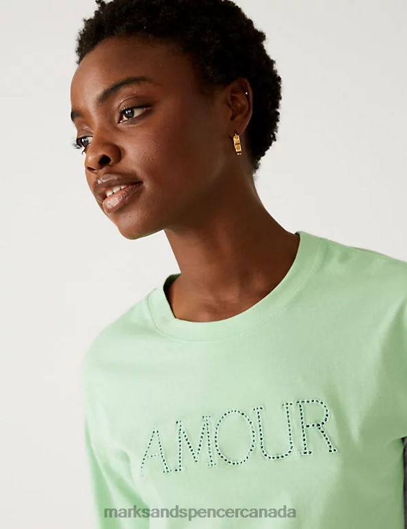 Marks and Spencer sale - Women Fresh Mint Clothing Marks & Spencer Pure Cotton Printed T-Shirt 20VTD3111