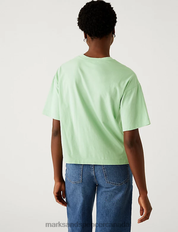 Marks and Spencer sale - Women Fresh Mint Clothing Marks & Spencer Pure Cotton Printed T-Shirt 20VTD3111