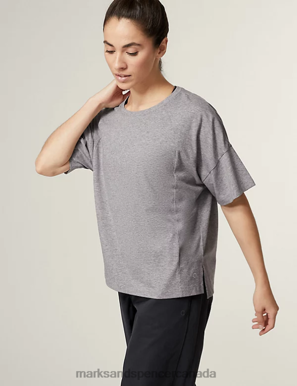 Women Grey Marl Clothing Marks & Spencer Pure Cotton Scoop Neck Oversized T-Shirt 20VTD817 - Marks and Spencer Canada locations