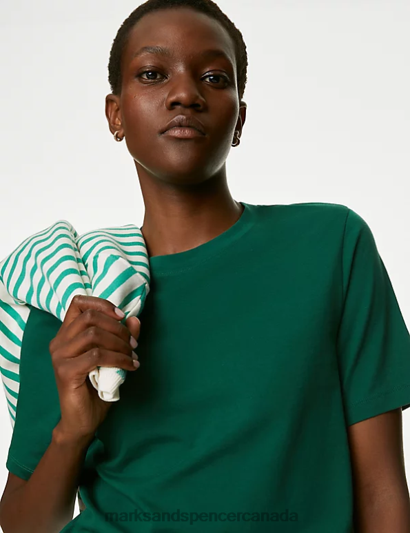 Marks and Spencer near me - Women Hunter Green Clothing Marks & Spencer Pure Cotton Everyday Fit T-Shirt 20VTD781