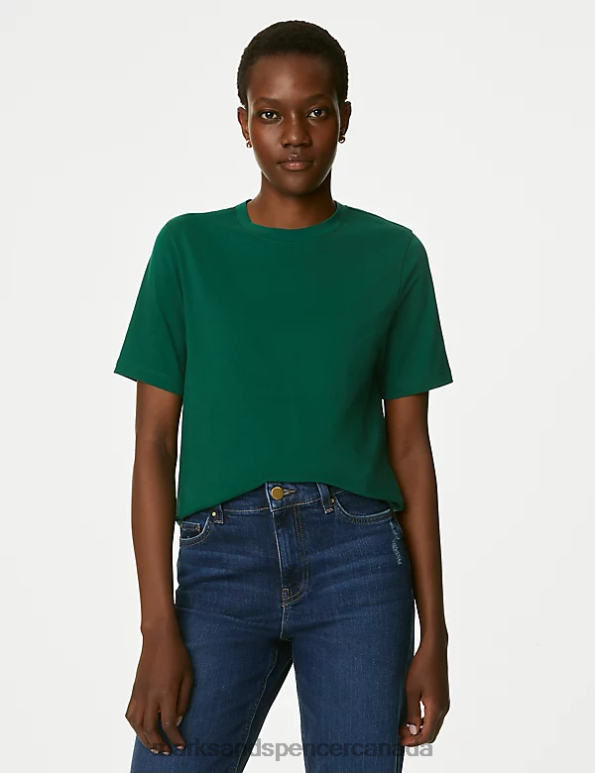 Marks and Spencer near me - Women Hunter Green Clothing Marks & Spencer Pure Cotton Everyday Fit T-Shirt 20VTD781