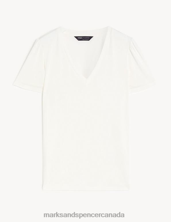 Marks and Spencer sale - Women Ivory Clothing Marks & Spencer Jersey Regular Fit Angel Sleeve T-Shirt 20VTD3372