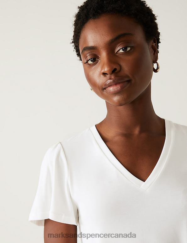 Marks and Spencer sale - Women Ivory Clothing Marks & Spencer Jersey Regular Fit Angel Sleeve T-Shirt 20VTD3372