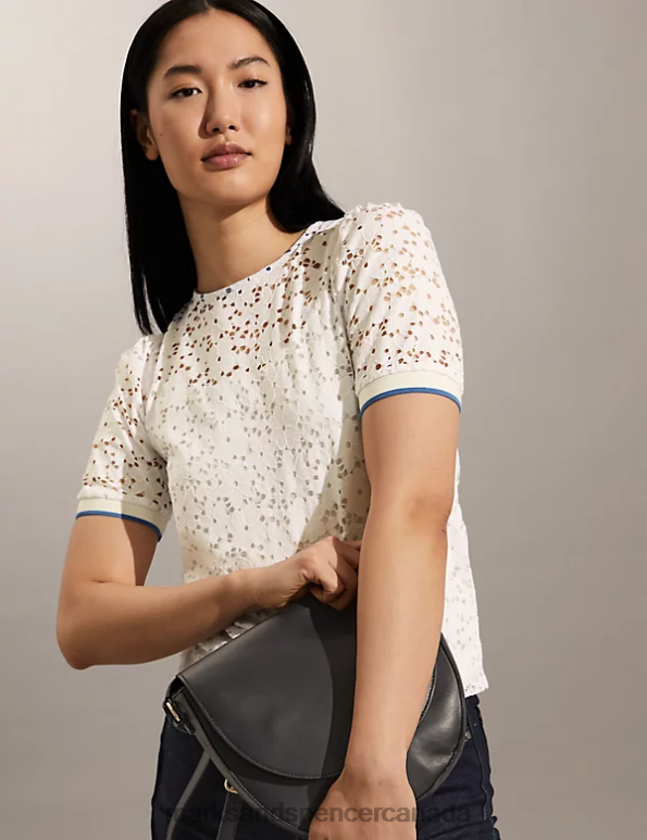 Marks and Spencer Canada - Women Ivory Clothing Marks & Spencer Lace T-Shirt 20VTD2263